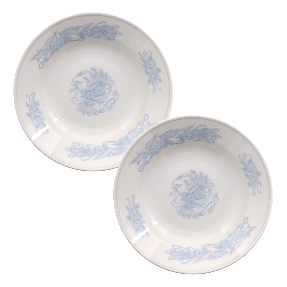 White Chinese Plate Set of 2 - Bird and Flower Design