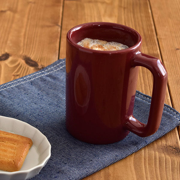 Dark Red Coffee Mug with Large Handle Set of 2