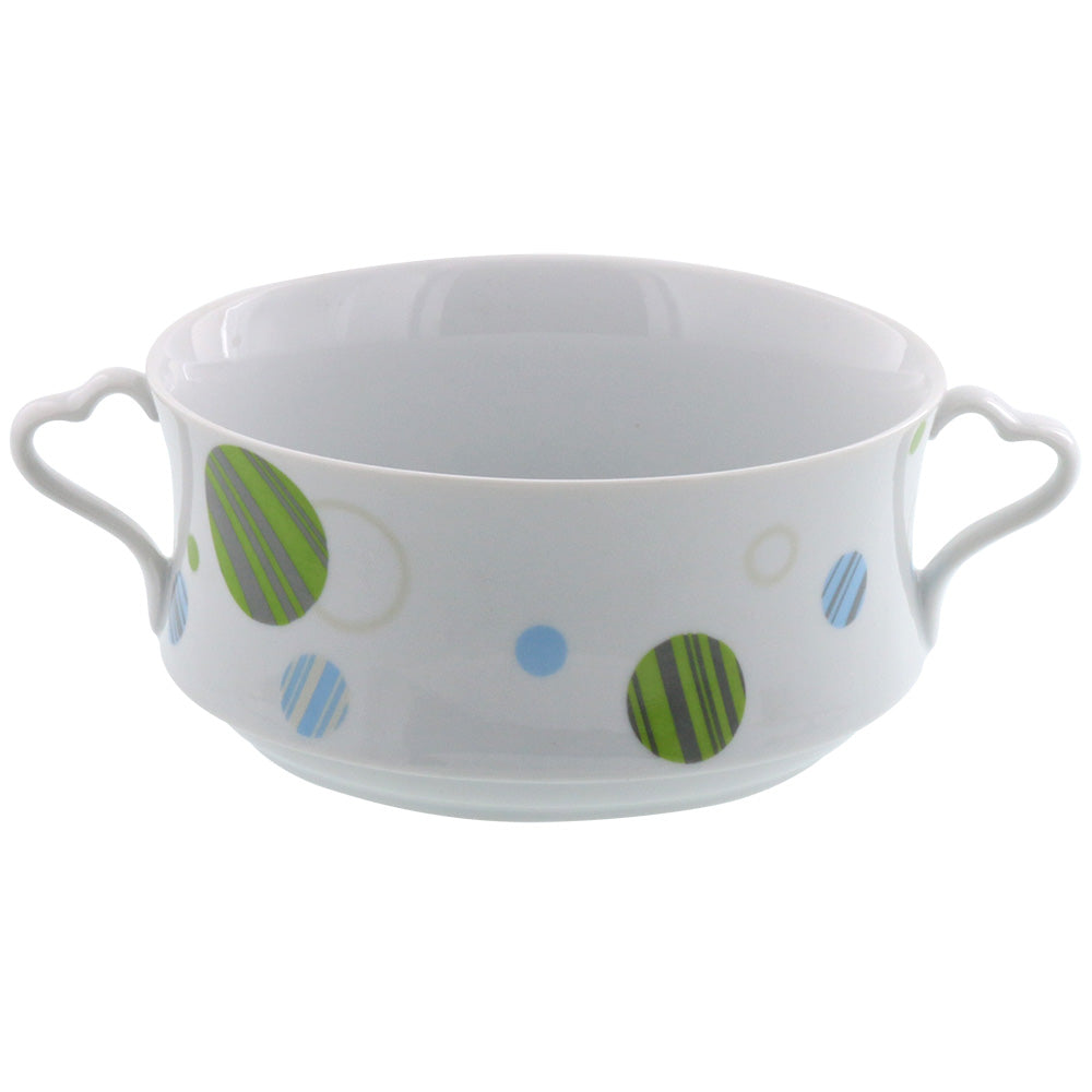 Double Handled Soup Bowls Set of 2 - White with Polka Dots