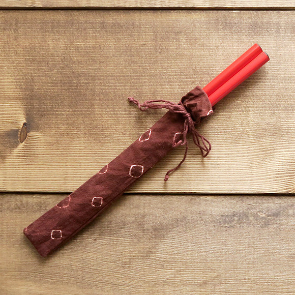 Traditional Red Chopsticks with Pouch Set of 5