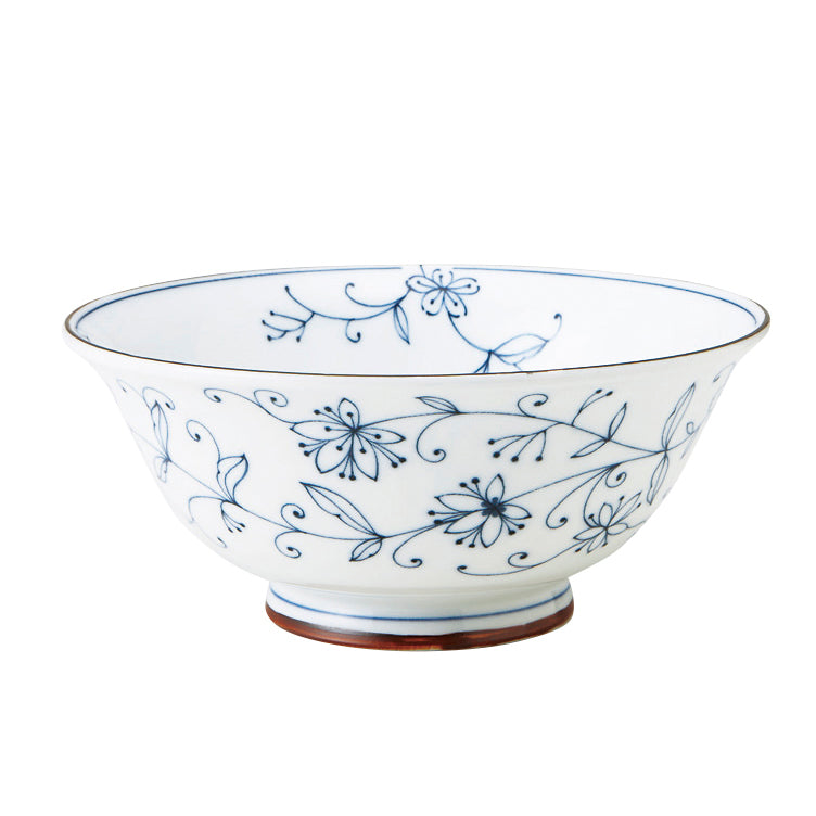 Karakusa White Donburi Bowl - Flowers and Vines