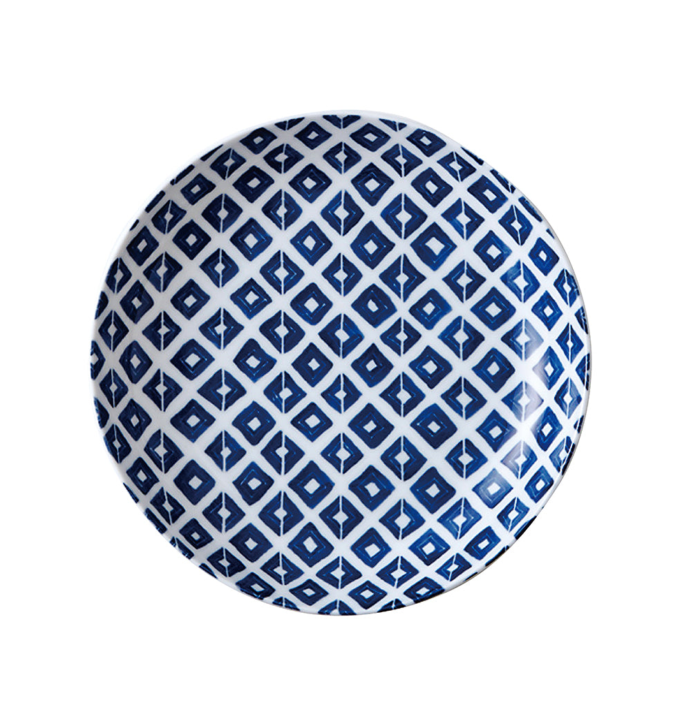 Blue and White Round Appetizer Plate - Squares