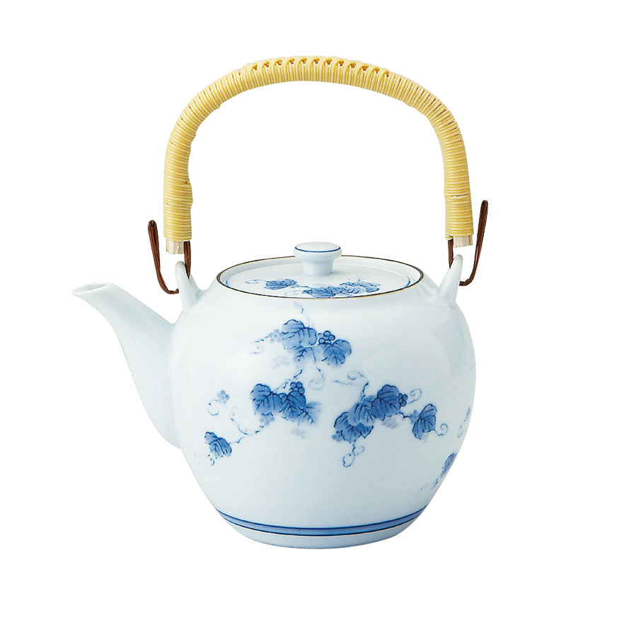 Grape Ivy Blue and White Slim Shaped Teapot with Infuser