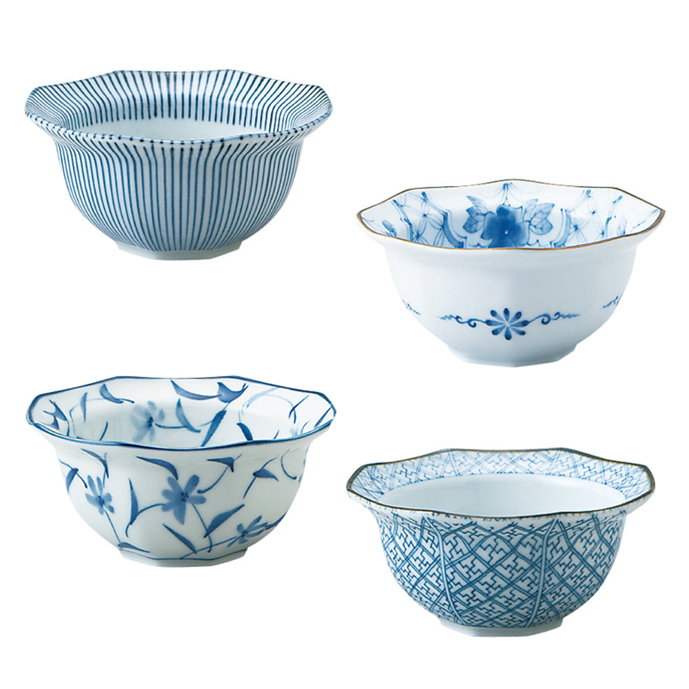 Kobachi Blue and White Appetizer Bowl Set of 4