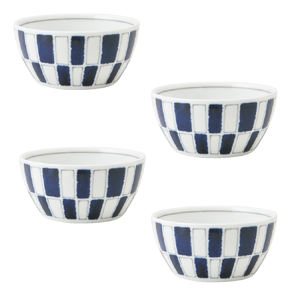 Blue and White Thick Stripe Bowls Set of 4