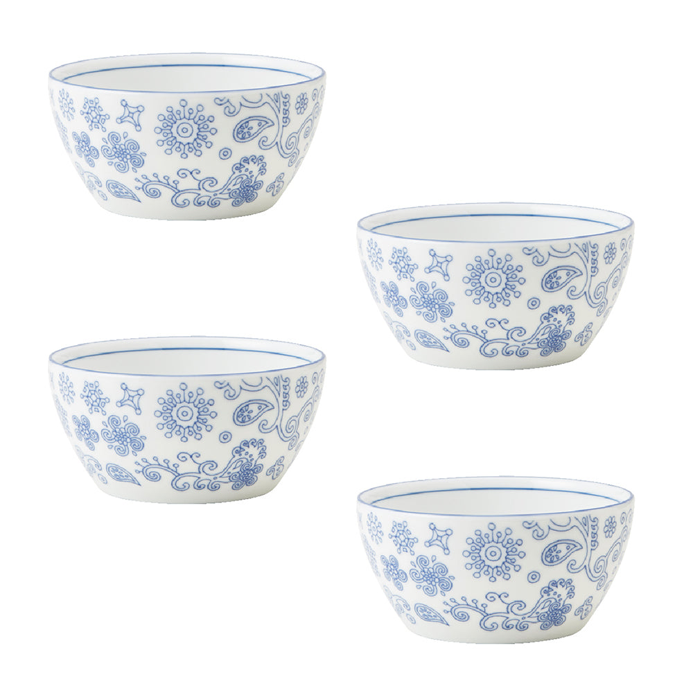 Paisley Blue and White Multi-Purpose Bowls Set of 4