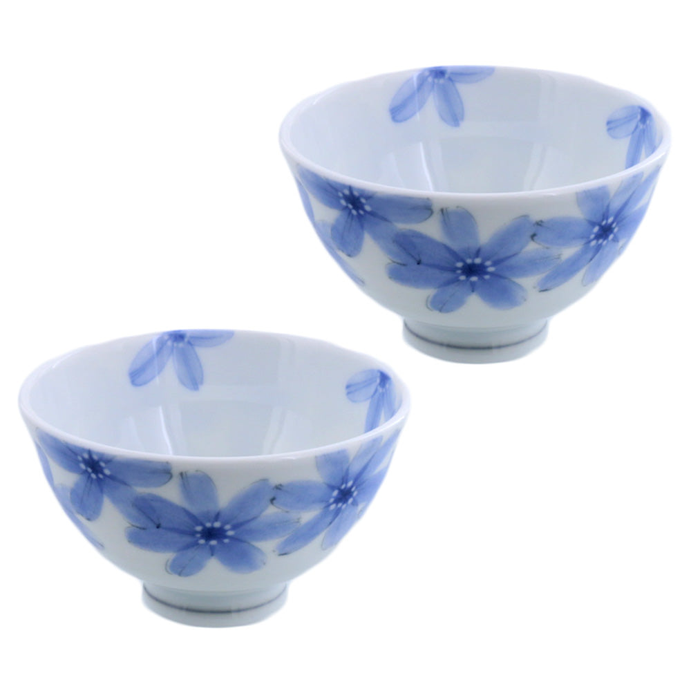 Hanashizuka Lightweight Porcelain Floral Rice Bowls Set of 2 - Blue