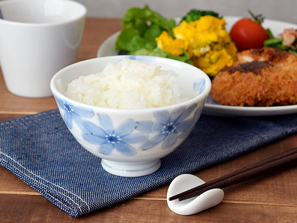 Hanashizuka Lightweight Porcelain Floral Rice Bowls Set of 2 - Blue