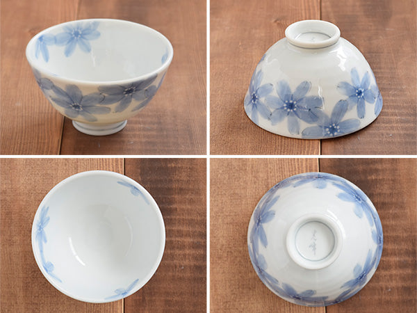 Hanashizuka Lightweight Porcelain Floral Rice Bowls Set of 2 - Blue