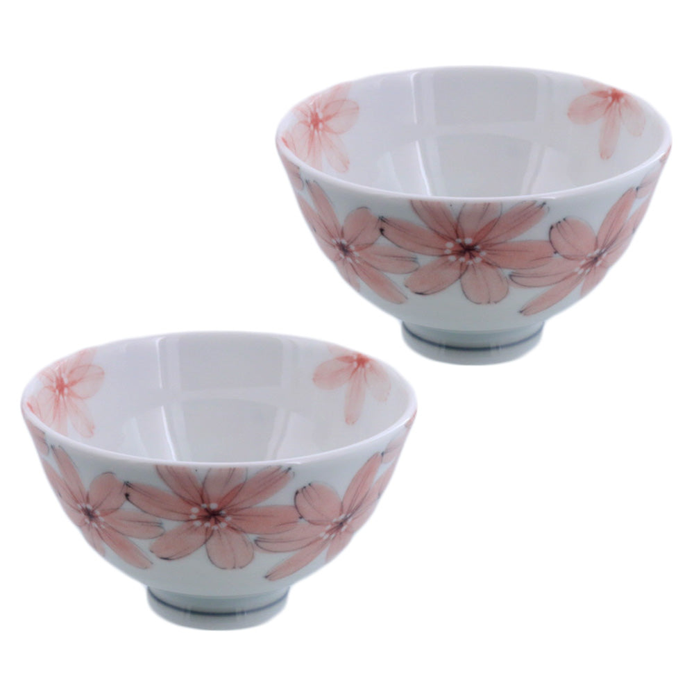 Hanashizuka Lightweight Porcelain Floral Rice Bowls Set of 2 - Pink