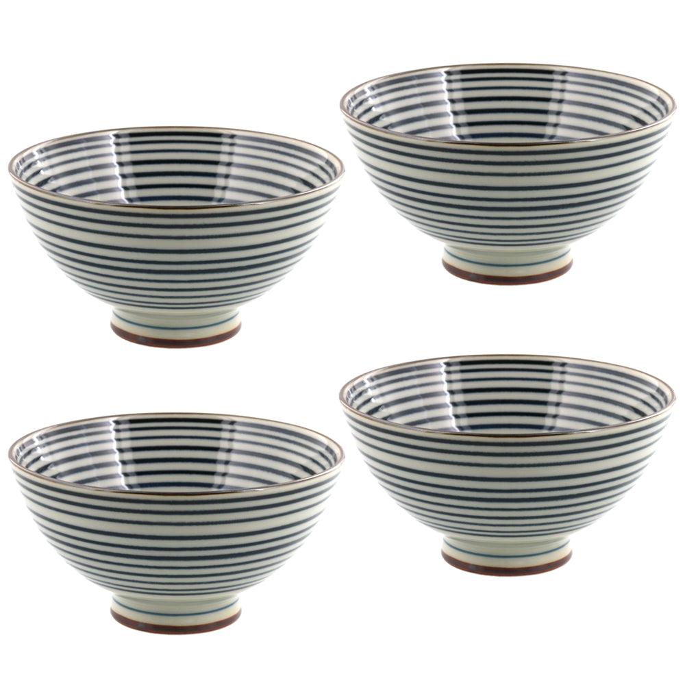 Aikosome 4.6" Traditional Porcelain Rice Bowls Set of 4 - Stripe