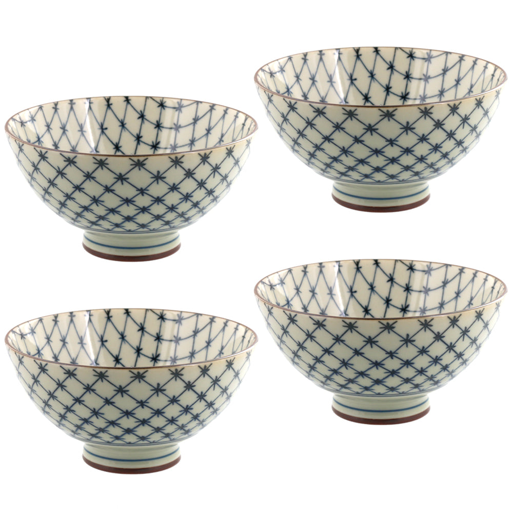 Aikosome 4.6" Traditional Porcelain Rice Bowls Set of 4 - Crossed Lattice