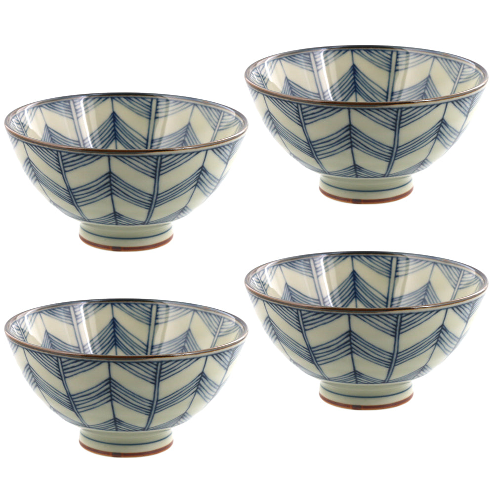 Aikosome 4.6" Traditional Porcelain Rice Bowls Set of 4 - Arrow Feather
