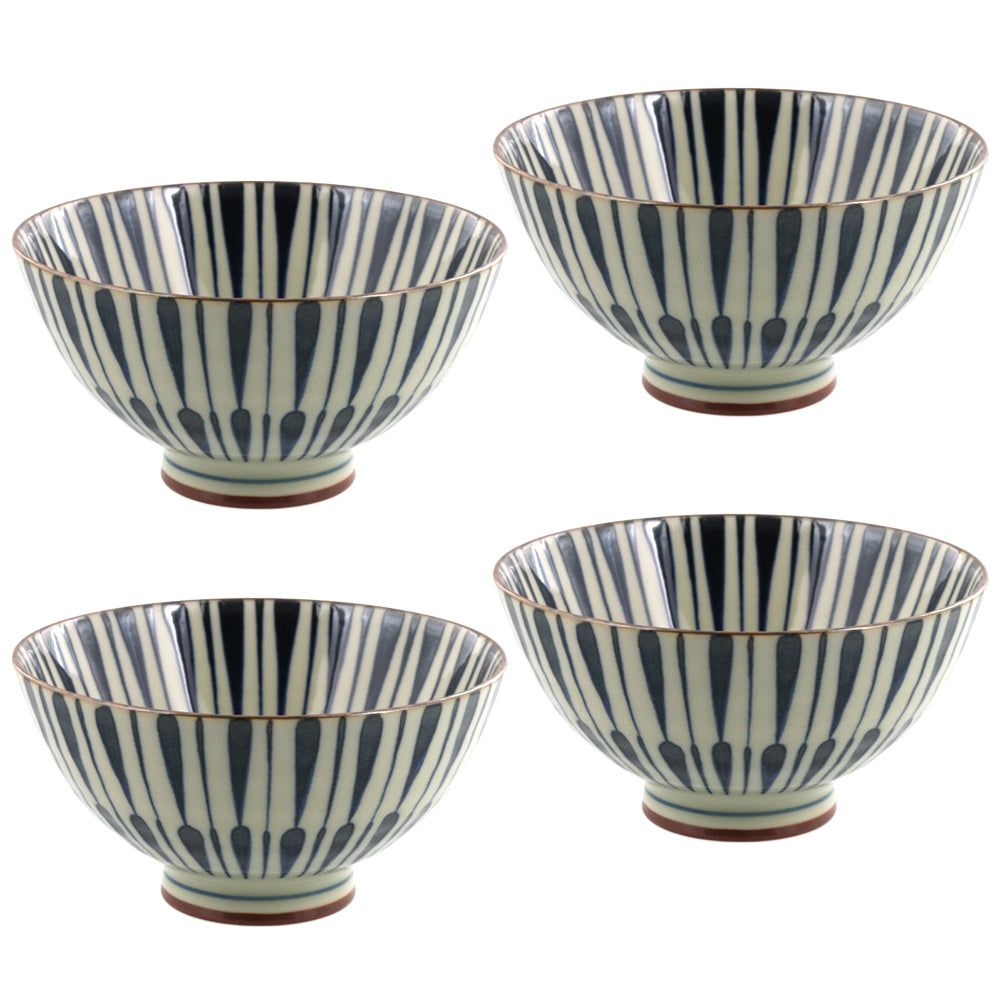 Aikosome 4.6" Traditional Porcelain Rice Bowls Set of 4 - Tokusa