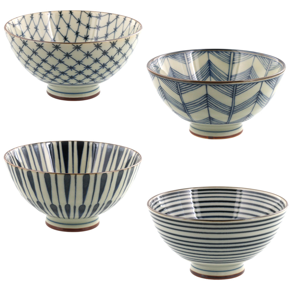 Aikosome 4.6" Traditional Porcelain Rice Bowls Set of 4 - Assorted Designs