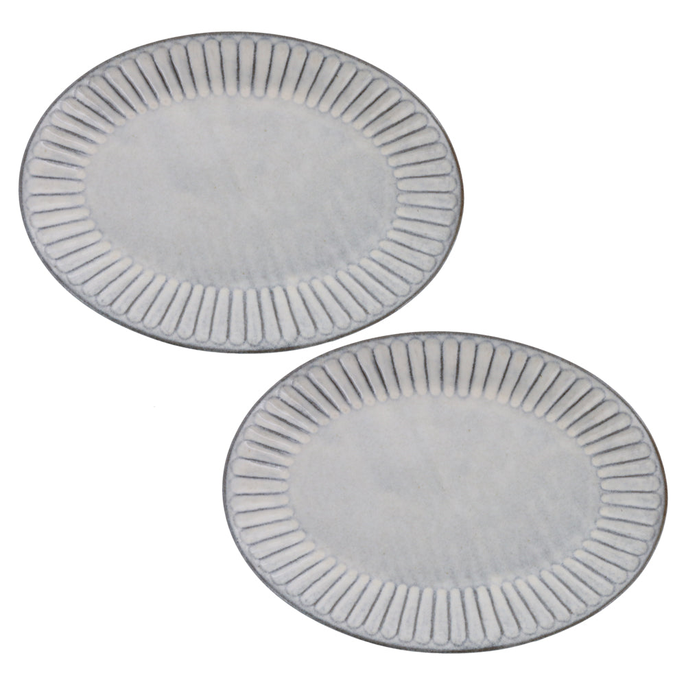 10.4" Shinogi Oval Ceramic Dinner Plates Set of 2 - Gray