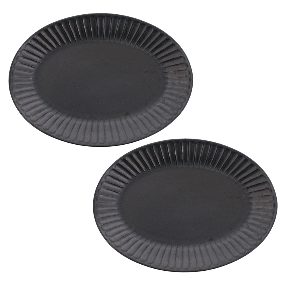 10.4" Shinogi Oval Ceramic Dinner Plates Set of 2 - Black