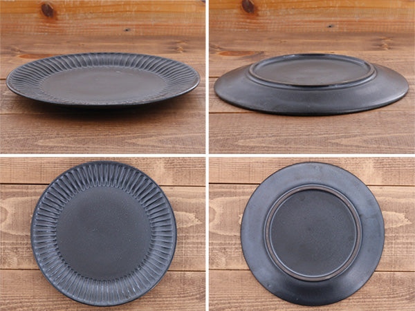 9.2" Shinogi Round Ceramic Dinner Plates Set of 2 - Black