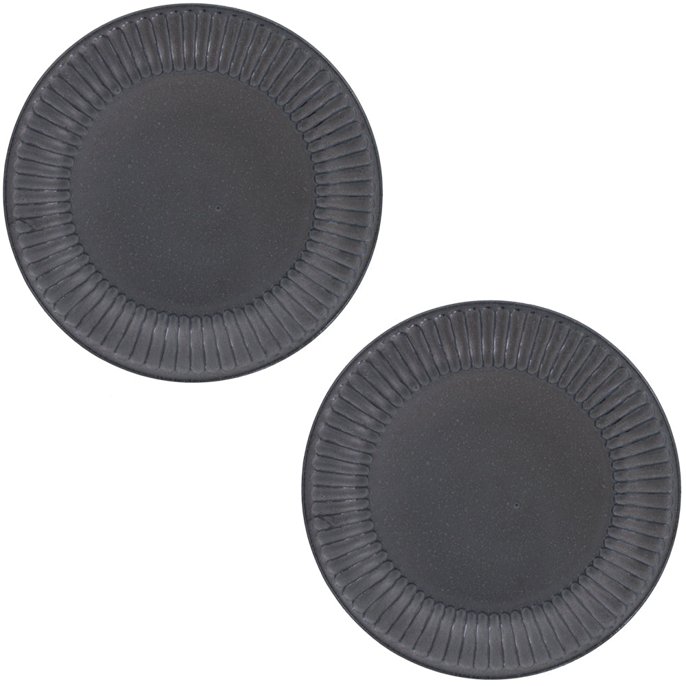 9.2" Shinogi Round Ceramic Dinner Plates Set of 2 - Black