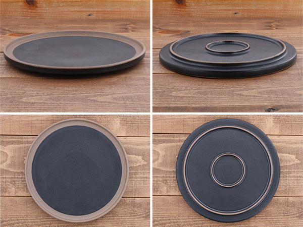 9.2" Red Clay Ceramic Flat Round Dinner Plates Set of 2 - Black