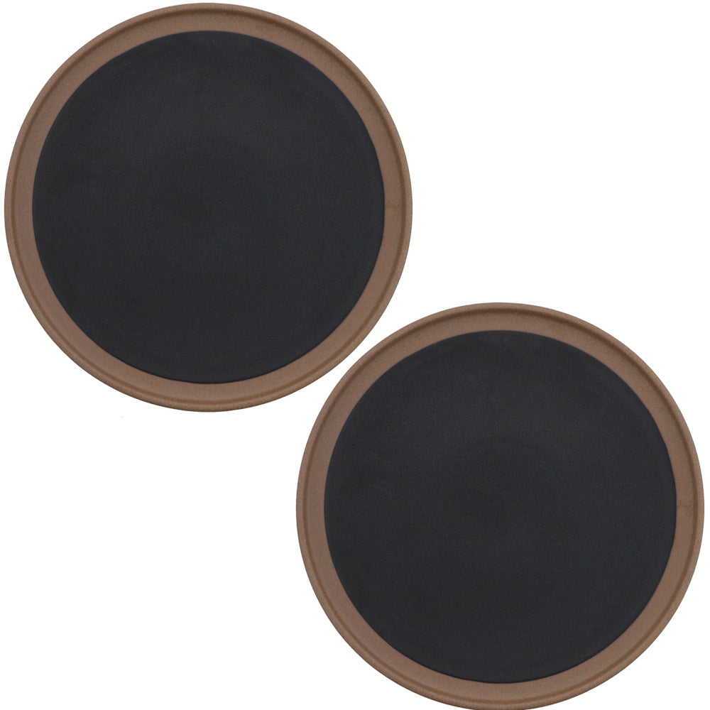 9.2" Red Clay Ceramic Flat Round Dinner Plates Set of 2 - Black