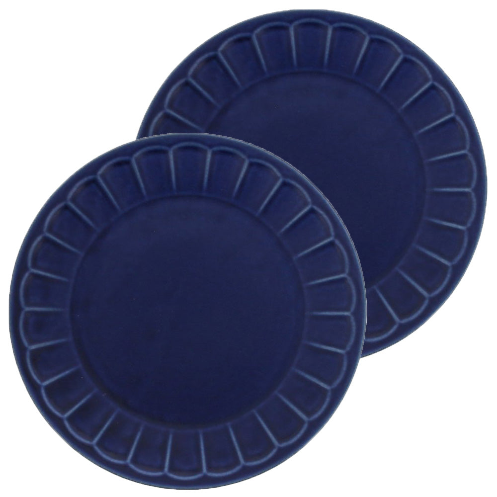 9.1" Shinogi Flower Plates Set of 2 - Navy Blue
