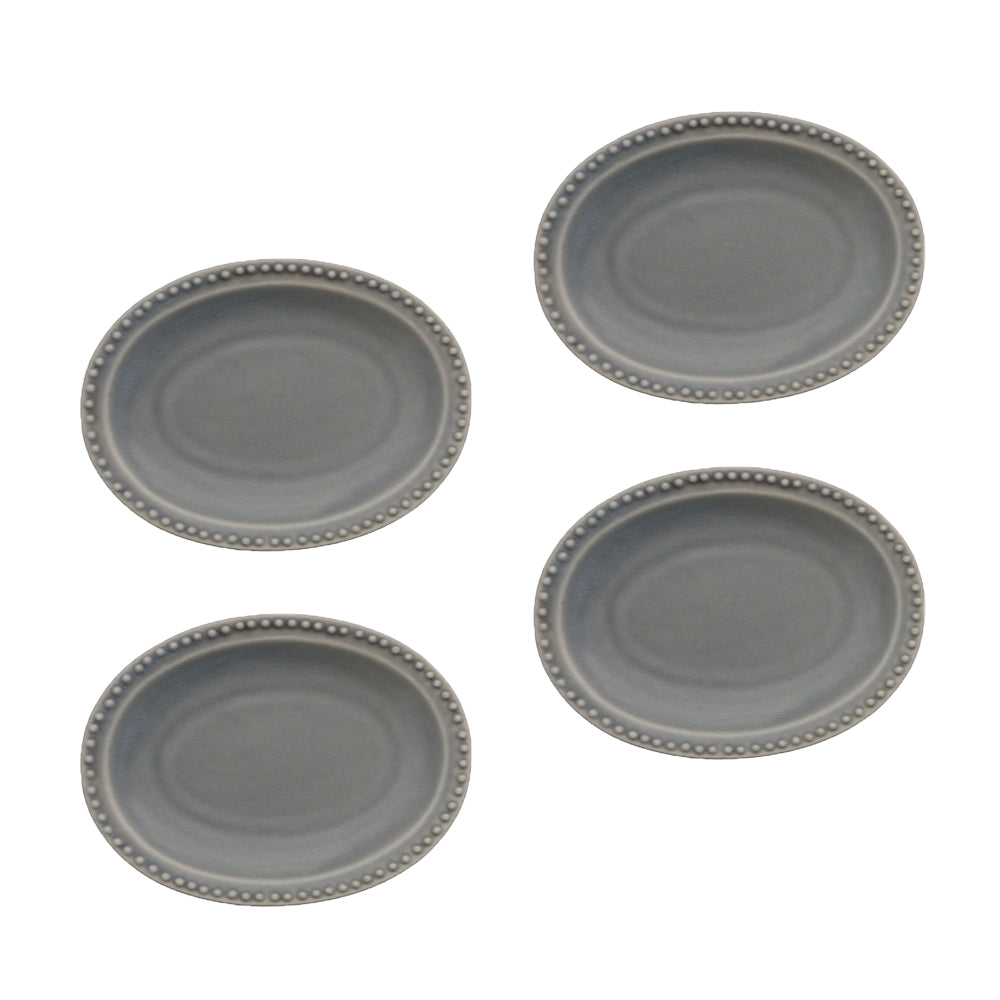 4.9" Dotted Oval Plate Set of 4 - Gray