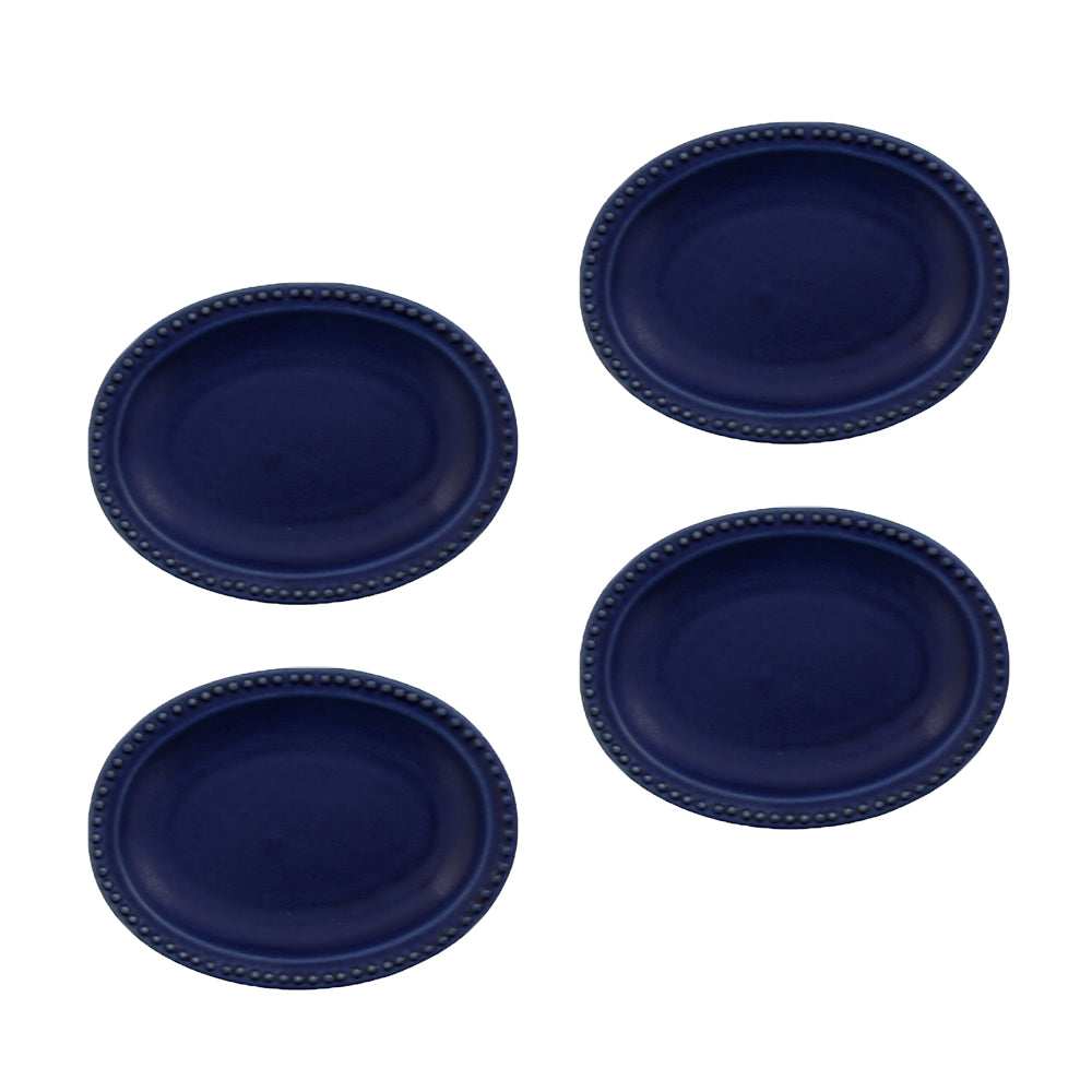 4.9" Dotted Oval Plates Set of 4 - Navy Blue