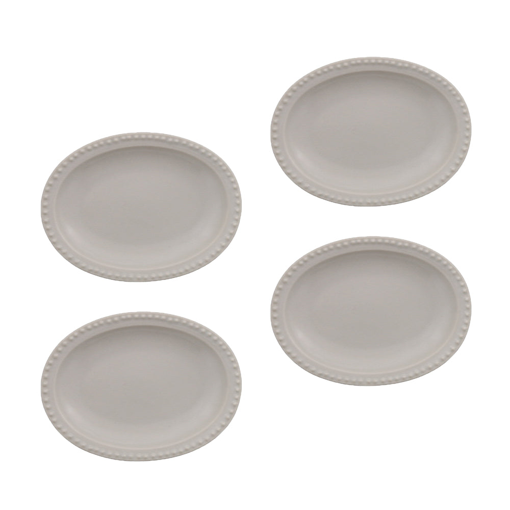 4.9" Dotted Oval Plates Set of 4 - Ivory