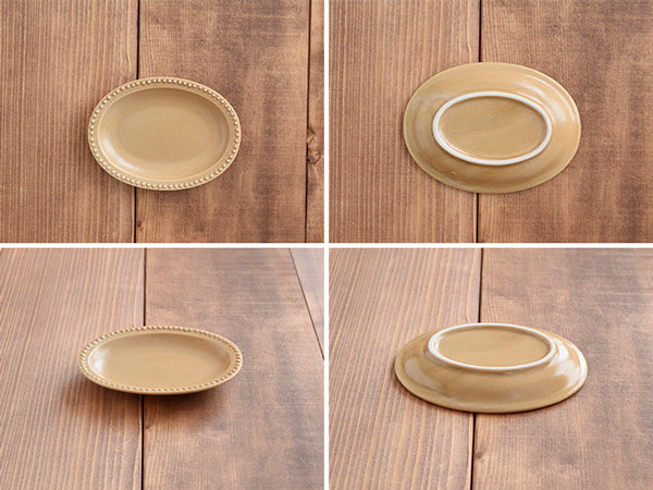 4.9" Small Dotted Oval Plates Set of 4 - Mocha