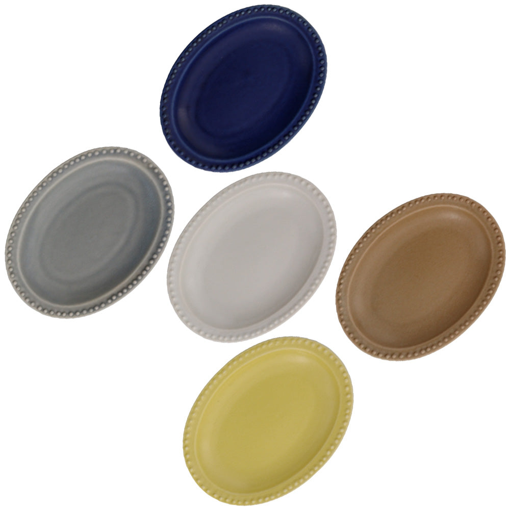 4.9" Small Dotted Oval Plates Set of 5 - Assorted Colors