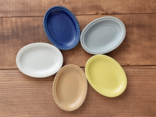 4.9" Small Dotted Oval Plates Set of 5 - Assorted Colors