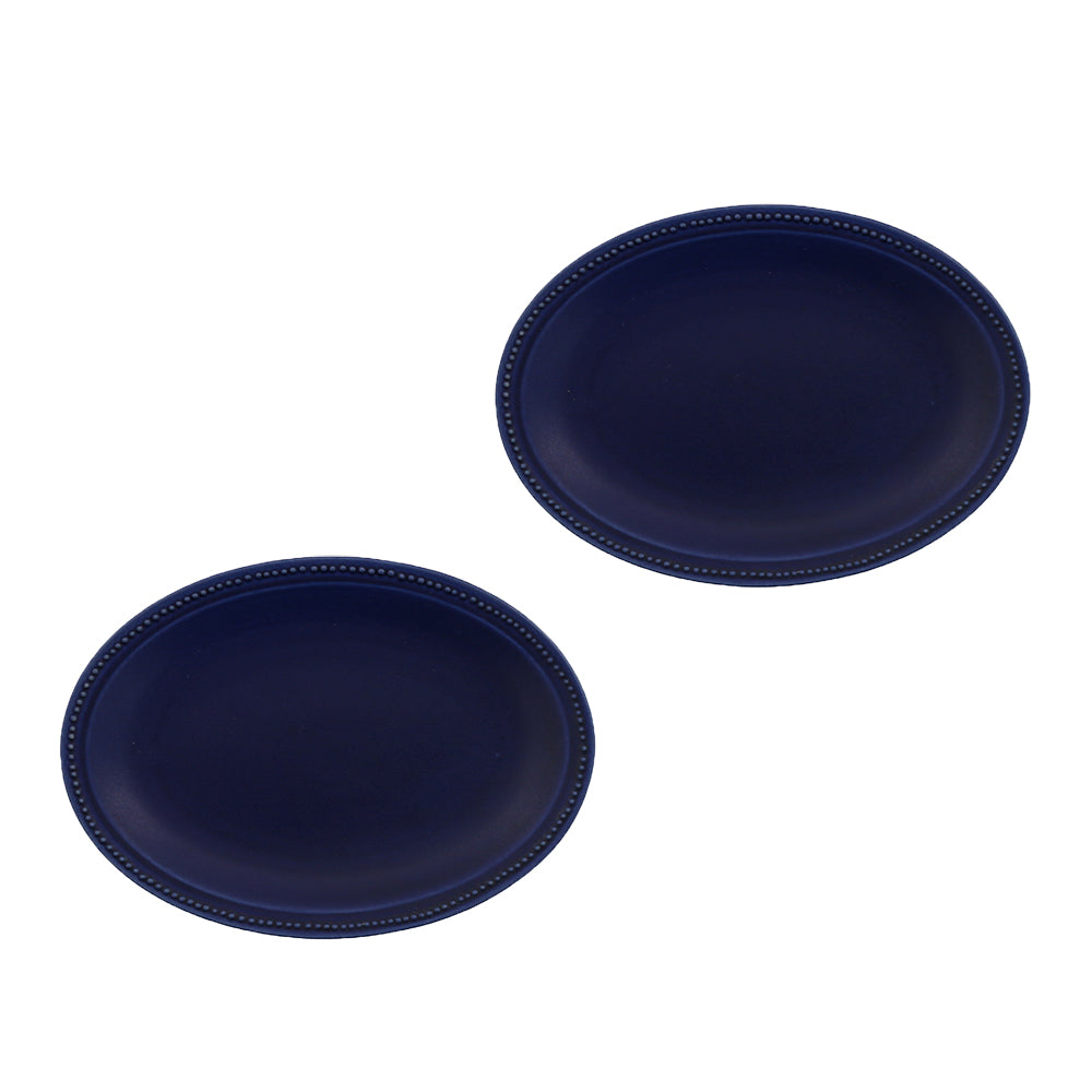 9.7" Dotted Oval Plates Set of 2 - Navy Blue