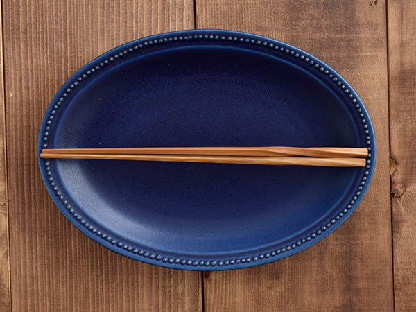 9.7" Dotted Oval Plates Set of 2 - Navy Blue