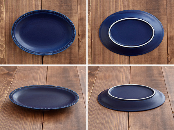 9.7" Dotted Oval Plates Set of 2 - Navy Blue