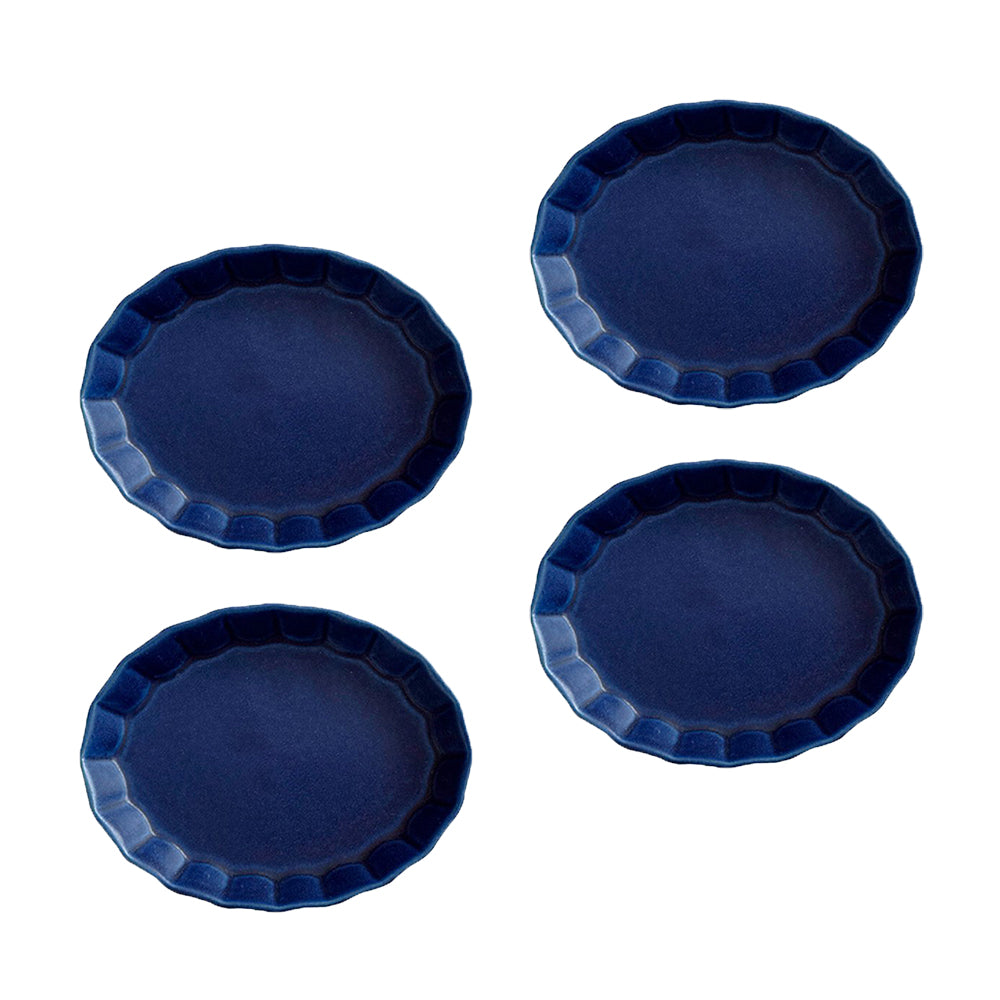 Shinogi 4.7" Flower Oval Bowls Set of 4 - Navy Blue