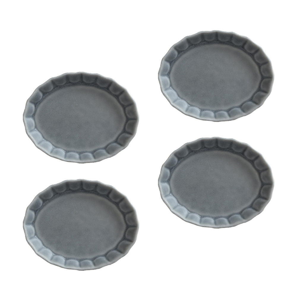 Shinogi 4.7" Flower Oval Bowls Set of 4 - Matte Gray
