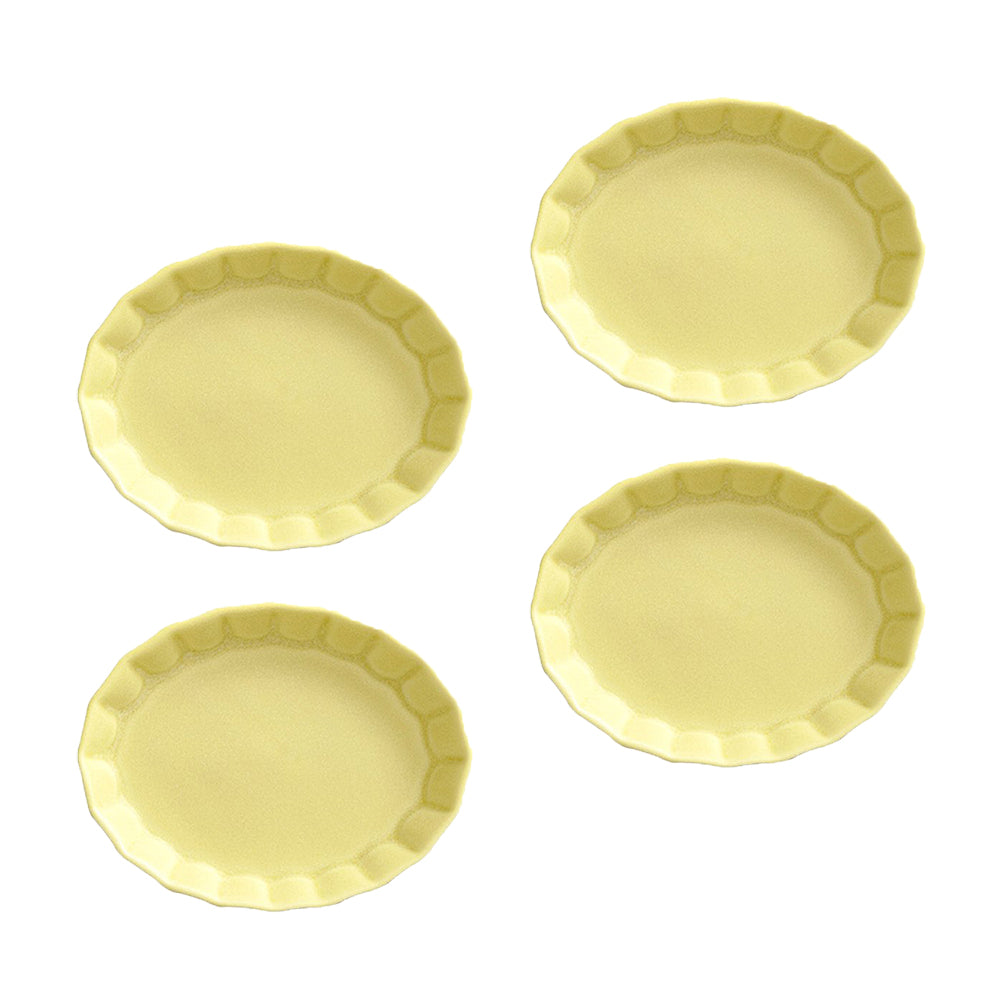 Shinogi 4.7" Flower Oval Bowls Set of 4 - Matte Yellow