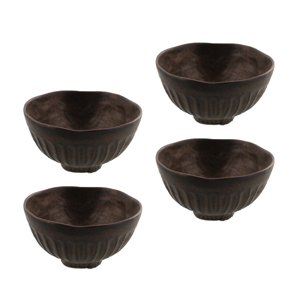 Shinogi 4.4" Rice Bowls Set of 4 - Matte Brown