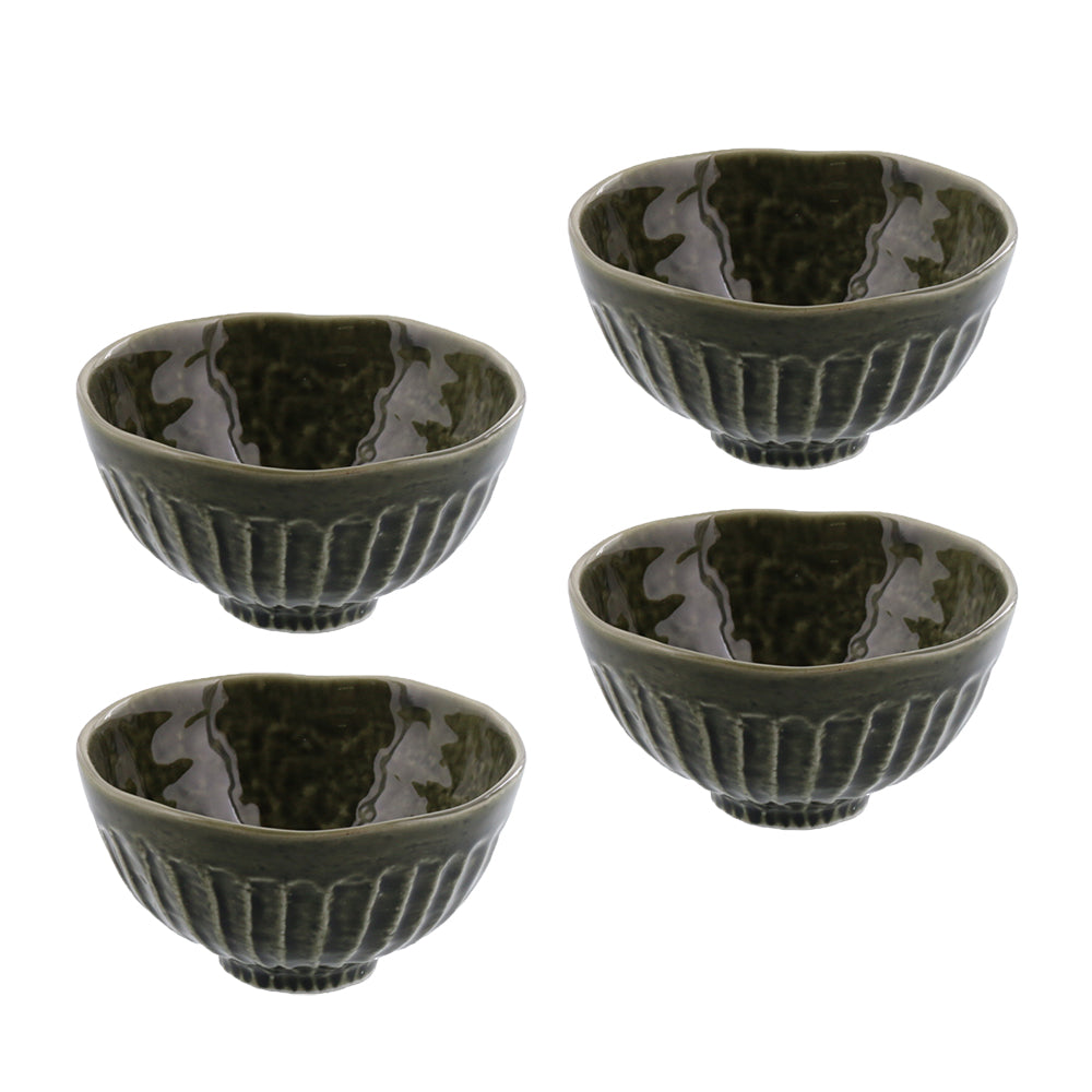 hinogi 4.4" Rice Bowls Set of 4 - Oribe/Dark Green