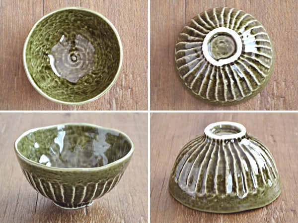 hinogi 4.4" Rice Bowls Set of 4 - Oribe/Dark Green