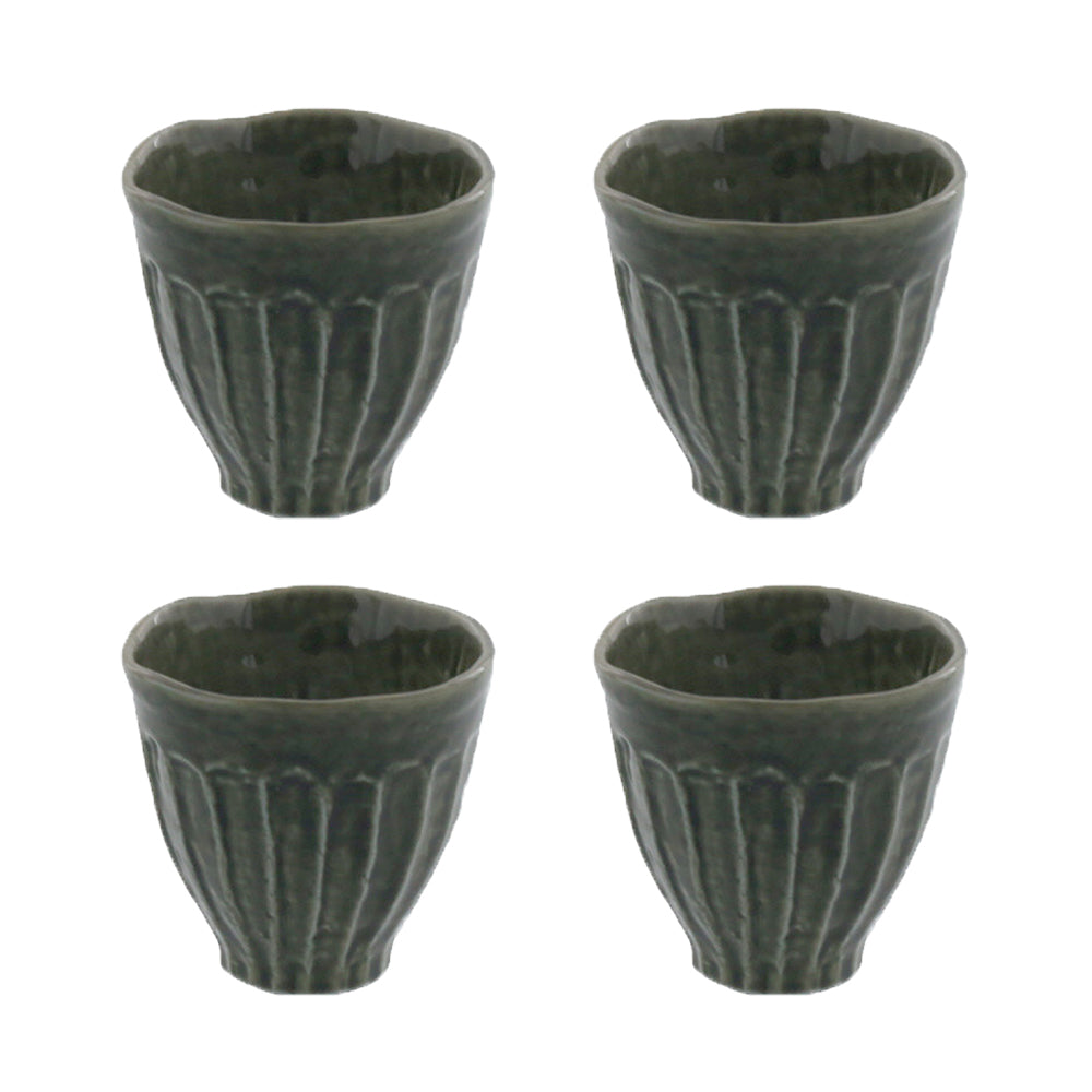 Shinogi Japanese Teacups Set of 4 - Oribe/Dark Green