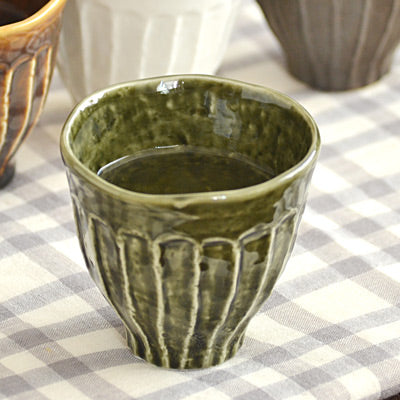 Shinogi Japanese Teacups Set of 4 - Oribe/Dark Green