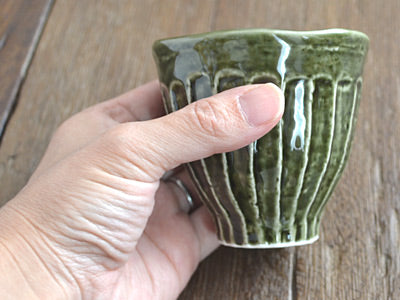 Shinogi Japanese Teacups Set of 4 - Oribe/Dark Green