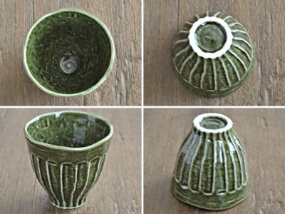 Shinogi Japanese Teacups Set of 4 - Oribe/Dark Green