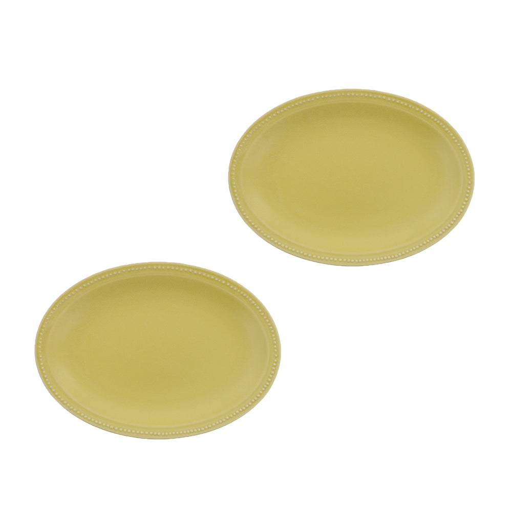 9.6" Dotted Oval Plates Set of 2 - Matte Yellow