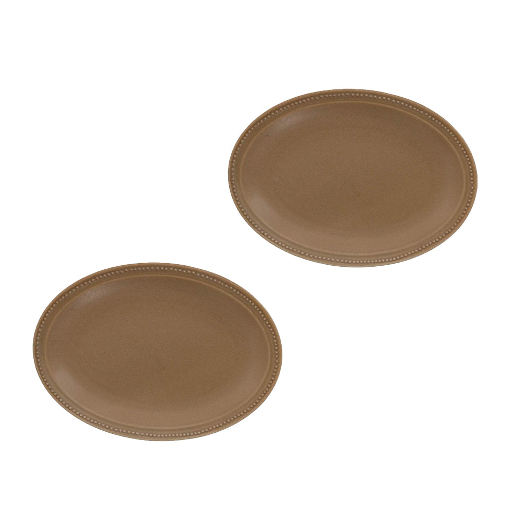 9.6" Dotted Oval Plates Set of 2 - Mocha