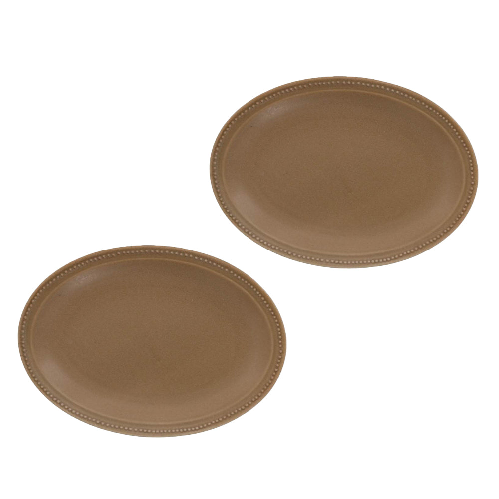 10.7" Dotted Oval Dinner Plates Set of 2 - Mocha