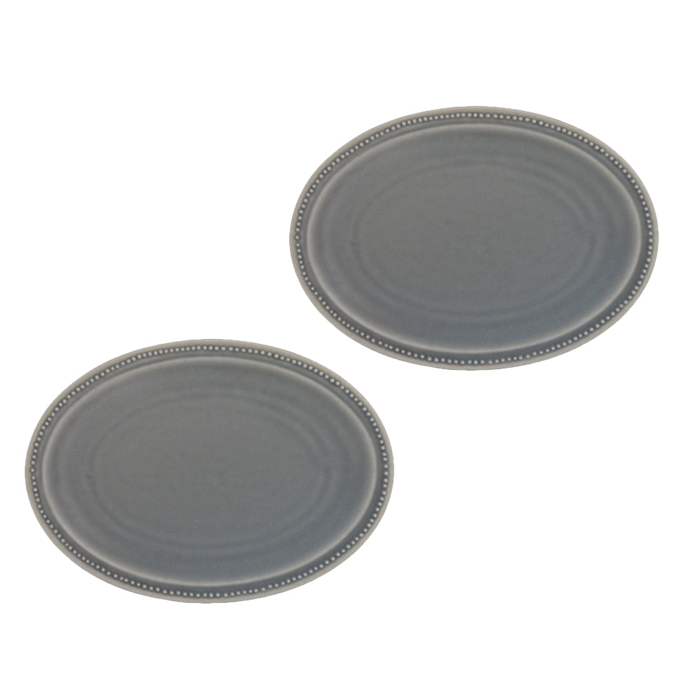 10.7" Dotted Oval Dinner Plates Set of 2 - Matte Gray