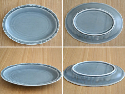 10.7" Dotted Oval Dinner Plates Set of 2 - Matte Gray
